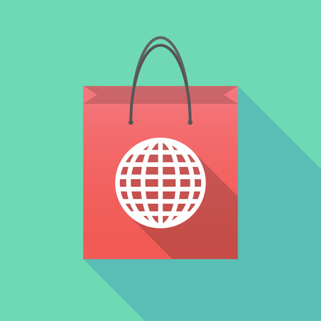 Illustration of a long shadow shopping bag with a world globeのイラスト素材