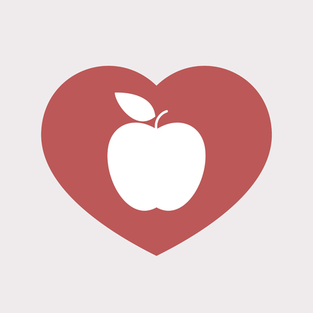 Illustration of an isolated flat color red heart with an appleのイラスト素材
