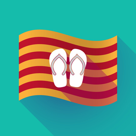 Illustration of a long shadow waving Catalonia flag with   a pair of flopsのイラスト素材