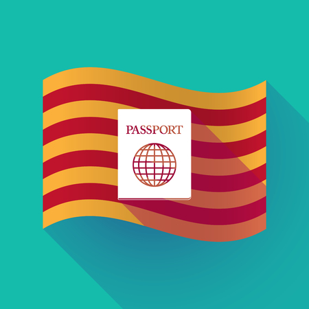 Illustration of a long shadow waving Catalonia flag with  a passportのイラスト素材