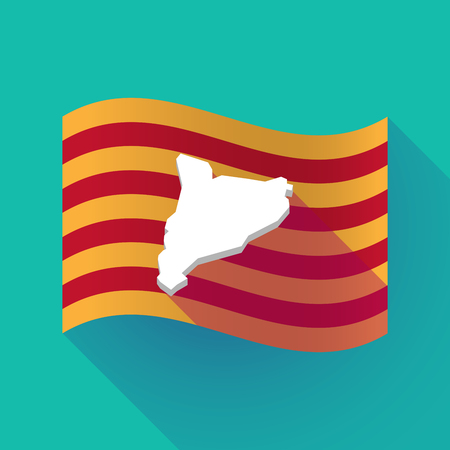 Illustration of a long shadow waving Catalonia flag with  the map of Cataloniaのイラスト素材