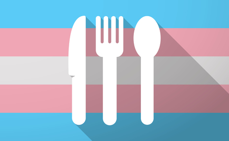 Illustration of a long shadow trans gender flag with cutleryのイラスト素材