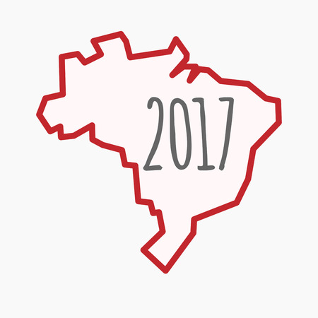 Illustration of an isolated line art Brazil map with  a 2017 year  number iconのイラスト素材