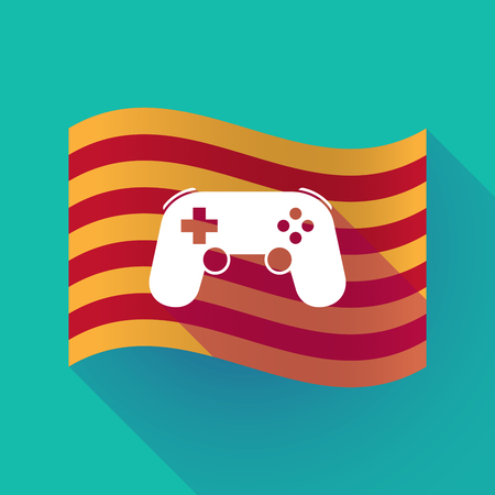 Illustration of a long shadow waving Catalonia flag with  a game padのイラスト素材