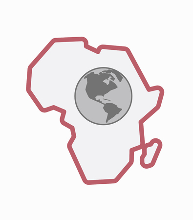 Illustration of an isolated line art Africa continent map with an America region world globeのイラスト素材