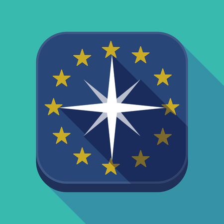 Illustration of a long shadow European Union flag square rounded corners button with a sparkleのイラスト素材