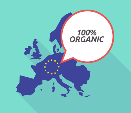 Illustration of a long shadow European Union, its flag and a comic balloon with    the text 100% ORGANICのイラスト素材