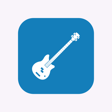 Illustration of a isolated square flat color button with  a four string electric bass guitarのイラスト素材
