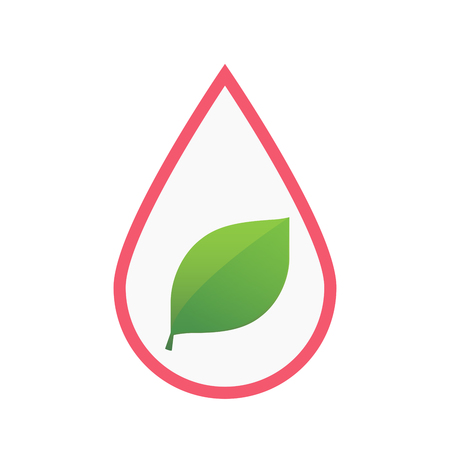 Illustration of an isolated line art blood drop with a green  leafのイラスト素材