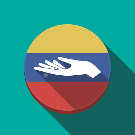 Illustration of a long shadow Venezuela rounded button with a hand offeringのイラスト素材