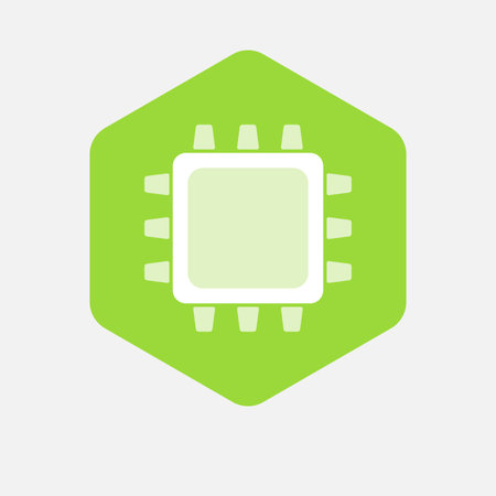 Illustration of an isolated hexagon button with a cpu