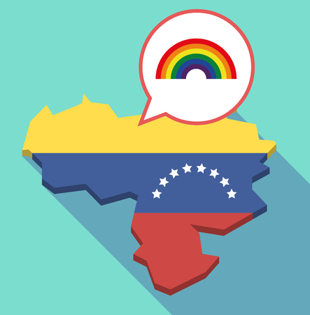 Illustration of a long shadow Venezuela map, its flag and a comic balloon with a rainbowのイラスト素材