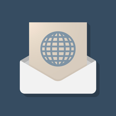 Illustration of a long shadow opened letter with a world globeのイラスト素材