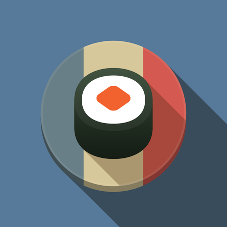 Illustration of a long shadow France round button flag with a piece of sushi makiのイラスト素材