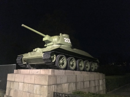Tank as part of the Soviet memorial in the Tiergarten district of Berlin. The memorial was erected in 1945 to honor the soldiers of the Red Army.の写真素材