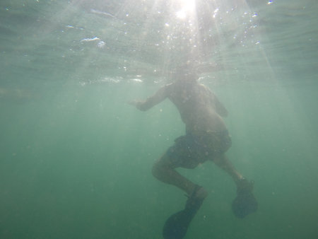 Freediver, Girl and boy, diving in tamarindo, costa rica, travel to south americaの写真素材