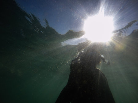 Freediver, Girl and boy, diving in tamarindo, costa ricaの写真素材
