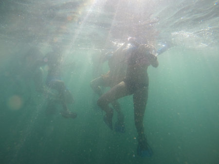 Freediver, Girl and boy, diving in tamarindo, costa rica, travel to south americaの写真素材