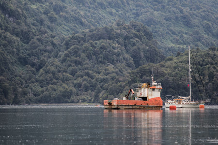 Chiloe, Chile wooden Fishing boats, outdoor traveling in south americaの写真素材