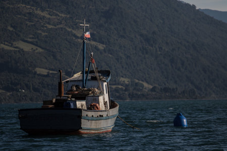 Chiloe, Chile wooden Fishing boats, outdoor traveling in south americaの写真素材