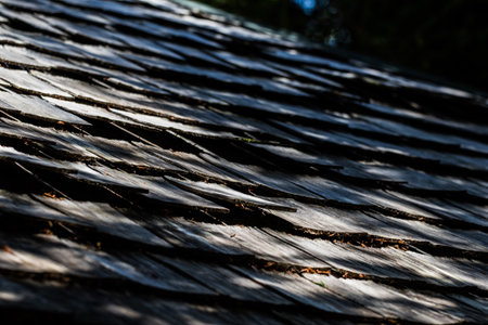 Old wooden roof tiles background, chiloe south of chileの写真素材