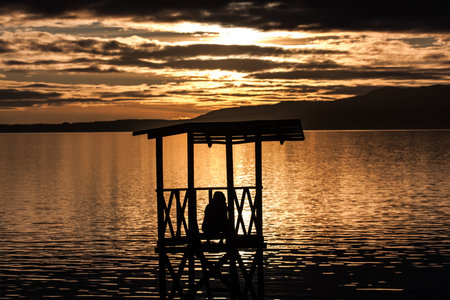 Lifeguard Tower on the beach at sunset, travel South Americaの写真素材