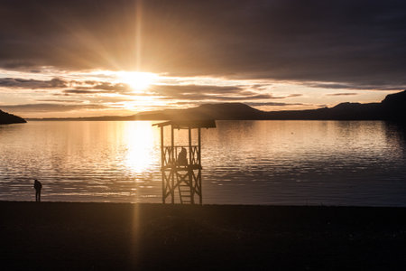 Lifeguard Tower on the beach at sunset, Chile, travel South Americaの写真素材
