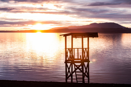 Lifeguard Tower on the beach at sunset, travel South Americaの写真素材