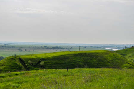 Russian field with Orthodox cross open spaces, summer, natureの写真素材