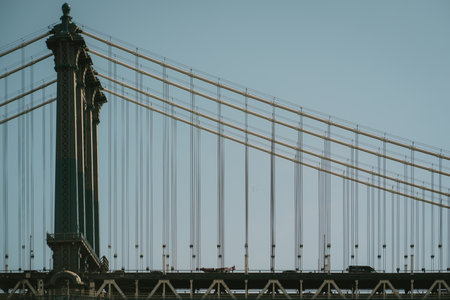Closeup of a bridge with a beautiful blue sky backgroundの写真素材
