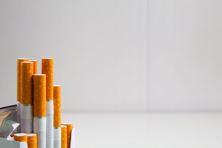 set of cigarettes close-up on white background