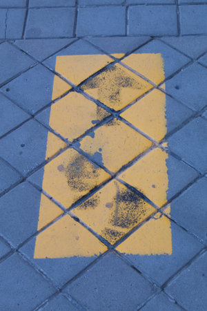 Safety separation signs due to the pandemic on the road