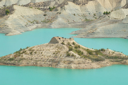 Impressive landscape formed by the Gebas ravines and the Algeciras reservoir in Murciaの写真素材