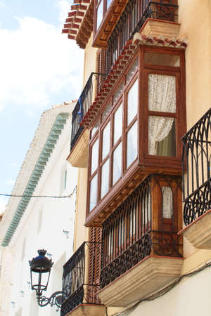 Beautiful wooden balconies of houses in small towns in AlmerÃ­aの写真素材
