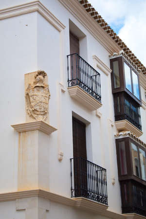Pretty balconies on narrow streets on a sunny day in VÃ©lez-Rubio, AlmerÃ­aの写真素材