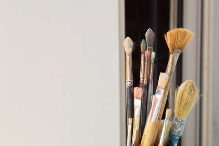 Set of brushes used for painting canvasesの写真素材