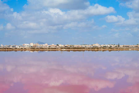 Nice landscape of stagnant lagoon for the production of salt in San Pedro del Pinatar, Murciaの写真素材