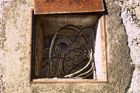 Copper cable junction box carrying electricity through pipesの写真素材
