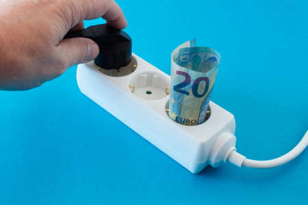 Device for electricity supply with indication of costs in the form of banknotesの写真素材