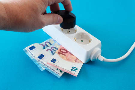 Device for electricity supply with indication of costs in the form of banknotesの写真素材