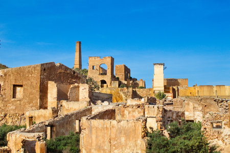 Ruins of the mining complex of MazarrÃ³n, Murcia, abandoned and deterioratedの写真素材