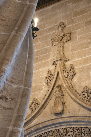 Spectacular gothic style interior of the Lonja de la Seda in Valenciaの写真素材