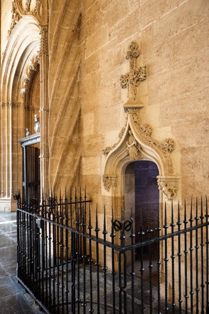 Spectacular gothic style interior of the Lonja de la Seda in Valenciaの写真素材