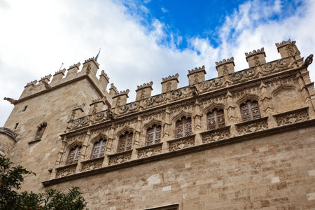 Interior facade of the Lonja de la Seda in Valencia in Gothic style with gargoylesのeditorial素材
