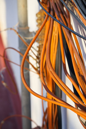 Box and connection cables for voice and internet telecommunicationsの写真素材