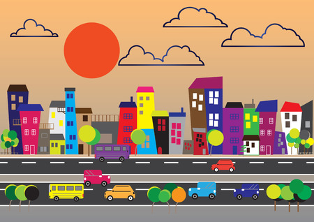 Cities in the imagination of children - The morning rushのイラスト素材