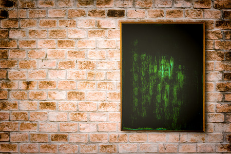 Background of empty coffee menu on brick wallの写真素材