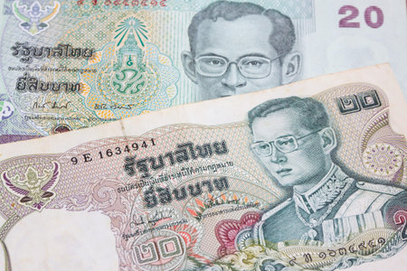 close up of thai money 20 baht on background