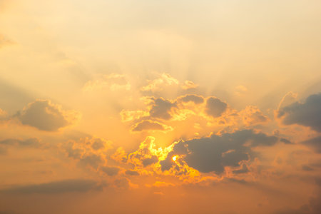 Beautiful landscape with the sun in the clouds.
