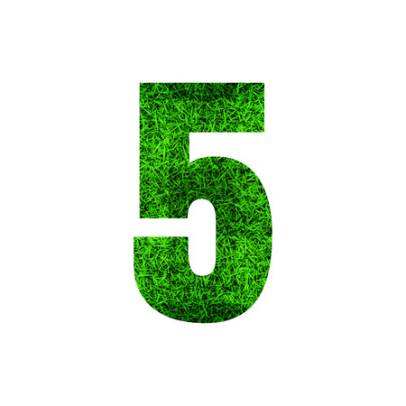Number 5 (five) with green grass texture background.の写真素材